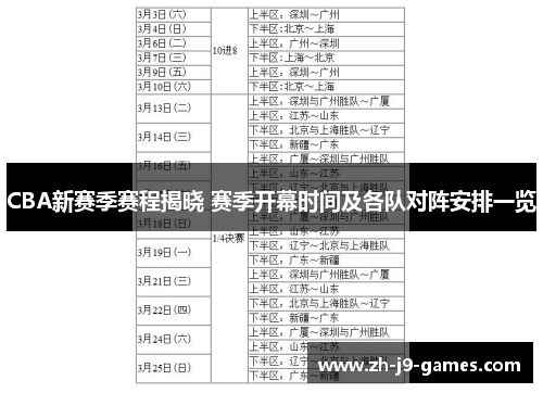 CBA新赛季赛程揭晓 赛季开幕时间及各队对阵安排一览